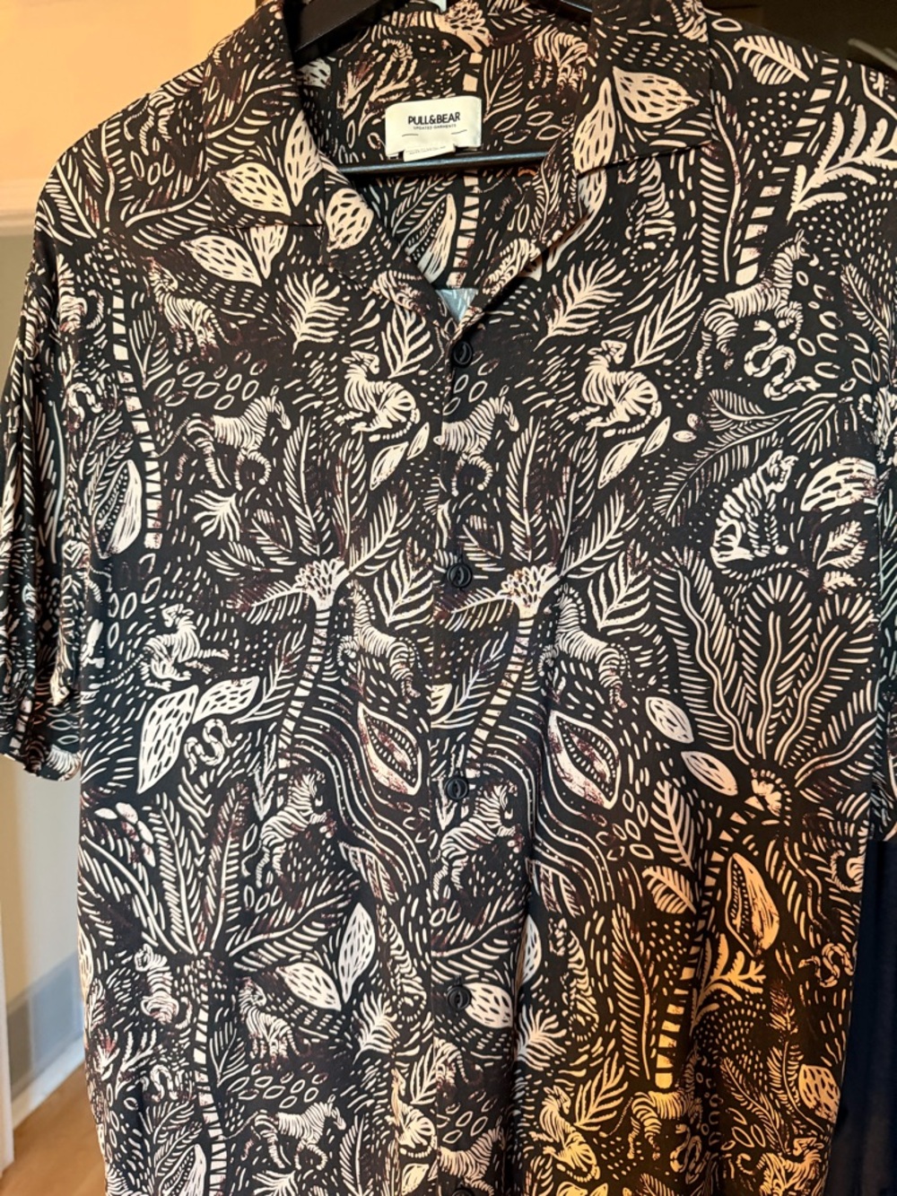 Pull&Bear Black Shirt with Cream Botanical Print